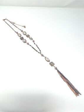New Anthropologie x Nakamol Mixed Metal Fringe Rose Gold Silver Necklace